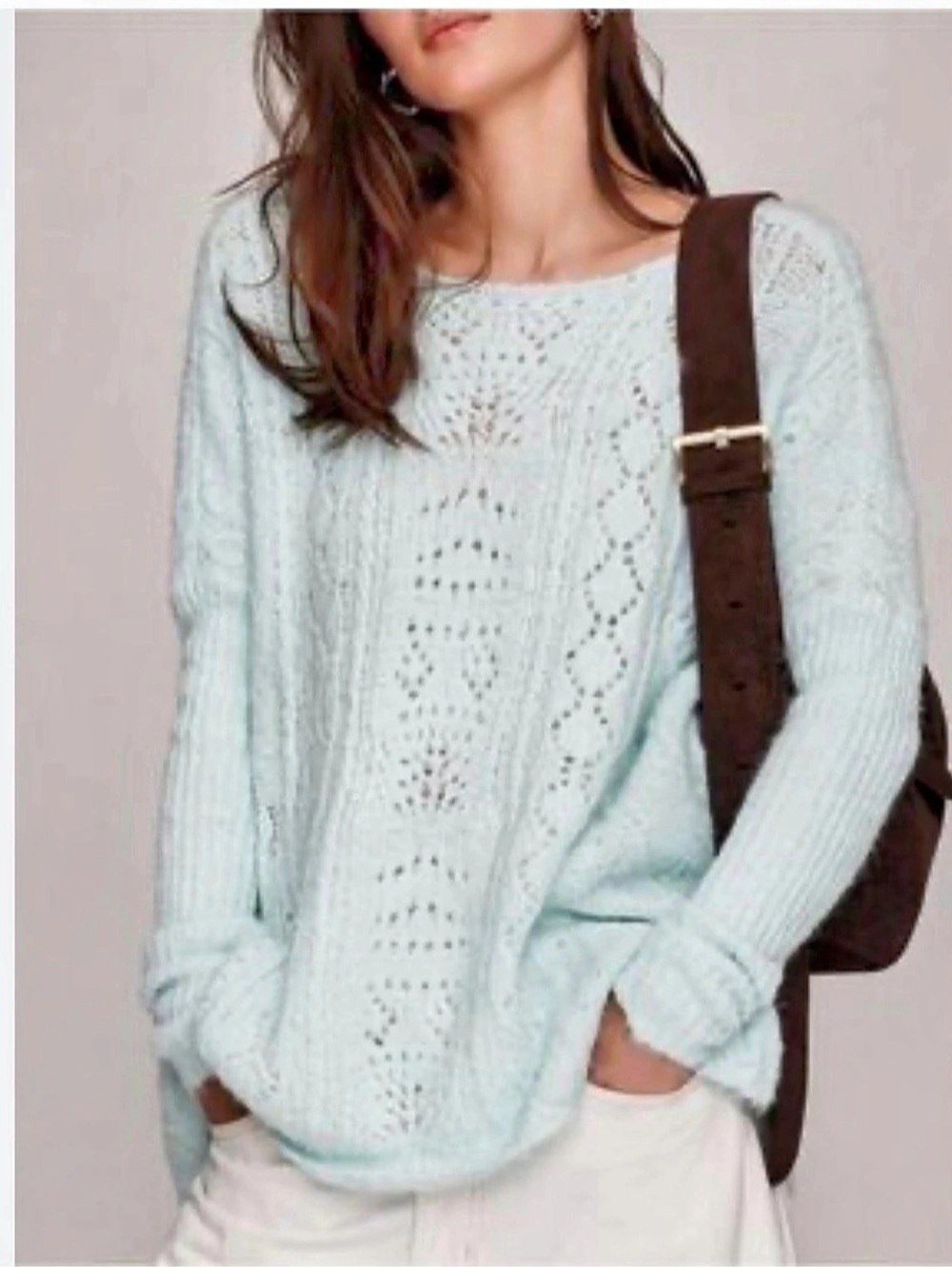 Anthropologie Long-Sleeve Pointelle Sweater in Blue